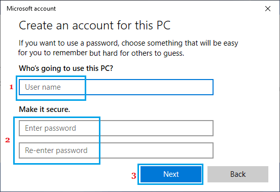 在 Windows PC 上创建本地用户帐户