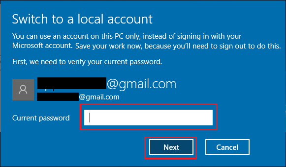 输入当前 Microsoft 帐户密码