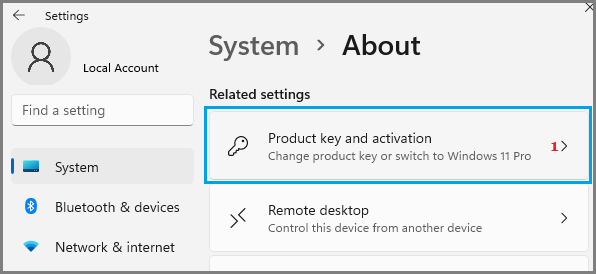 Windows 11 中的产品密钥和激活选项卡