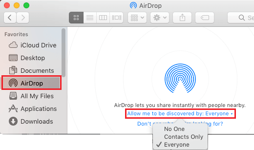 允许所有人发现 Mac 上的 AirDrop 选项