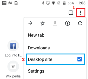 在 Android 手机上的 Chrome 中请求桌面站点选项
