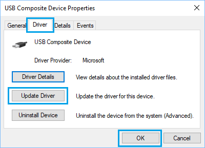 Windows 10 中的更新驱动程序选项
