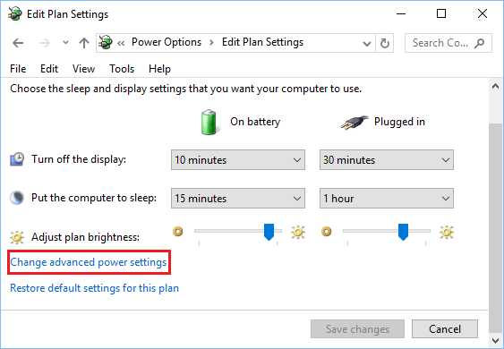 在 Windows 10 中更改高级电源设置