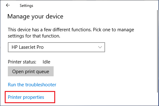 在 Windows 中打开打印机属性选项