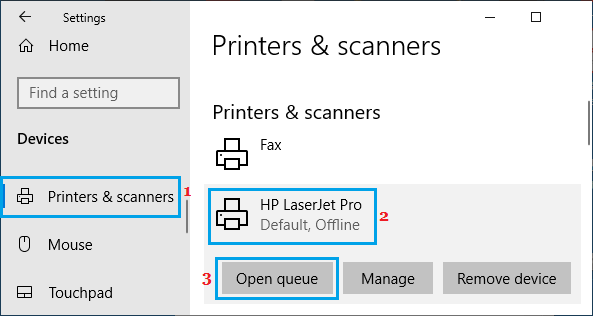 在 Windows 中打开打印队列选项