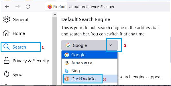 将默认的 Firefox 搜索引擎更改为 DuckDuckGo