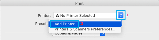 使用打印命令将打印机添加到 Mac