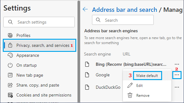 在 Microsoft Edge 中将 Google 设置为默认搜索引擎