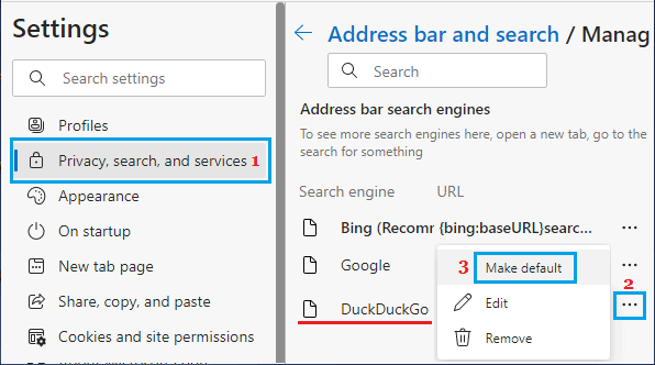 将 DuckDuckGo 设置为 Microsoft Edge 中的默认搜索引擎