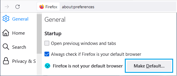 将 Firefox 设置为默认浏览器选项