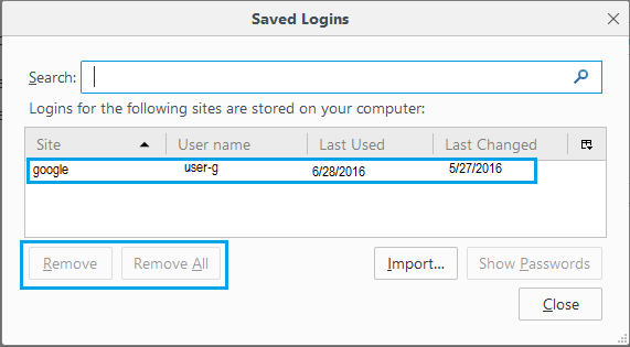 Firefox 保存的登录列表