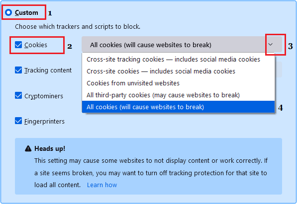 Firefox 自定义 Cookie 设置