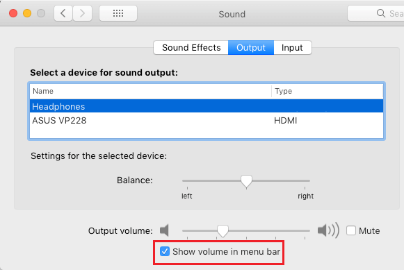 在 Mac 的顶部菜单栏中显示音量