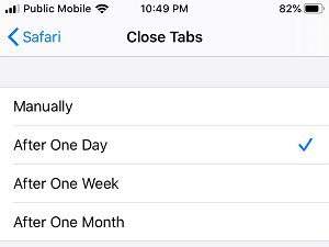 在 iPhone 上一天后关闭 Safari 标签页