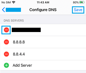 删除 iPhone 上的 DNS 服务器