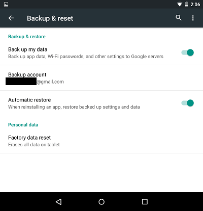 Android 备份和重置屏幕