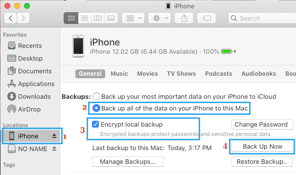 在 Mac 上制作加密的 iPhone 备份