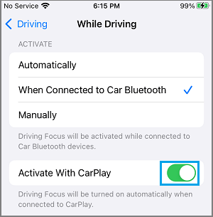 使用 CarPlay 激活免打扰