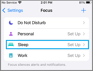 iPhone 对焦模式下的睡眠设置选项