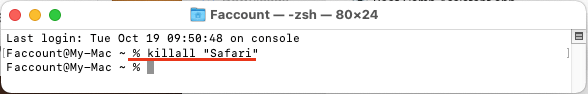在 Mac 上使用终端强制退出 Safari