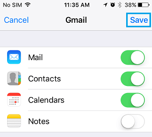 在 iPhone 上为电子邮件帐户启用邮件、通讯录、日历和便笺