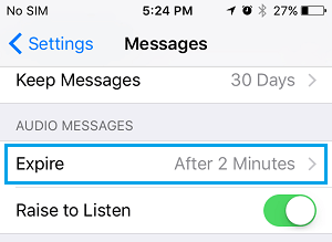 iPhone 上的音频消息过期设置选项