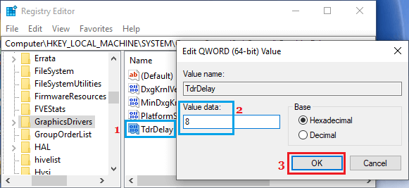 使用注册表编辑器更改 GraphicsDrivers TdrDelay DWORD 值