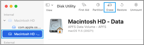 使用磁盘工具擦除 Macintosh HD