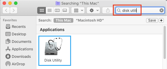 在 Mac 上使用搜索打开磁盘工具