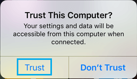 iPhone 上的“信任这台电脑”弹出窗口