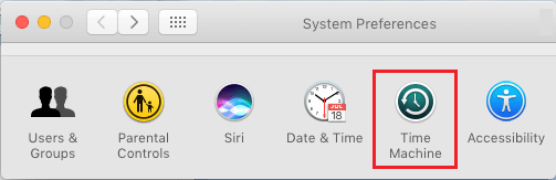系统偏好屏幕上的时间机器选项