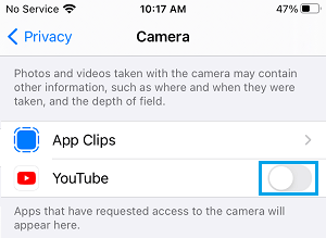 禁用相机访问 iPhone 上的应用程序