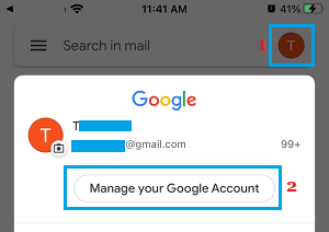 Gmail 中的管理您的 Google 帐户选项