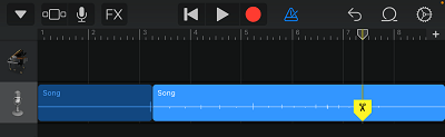 GarageBand 中的歌曲在结束点拆分