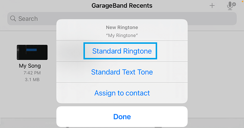 在 GarageBand 中设置为标准铃声选项