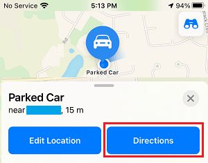 使用 Apple 地图查找停放汽车的路线