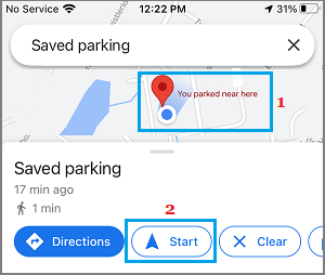 使用谷歌地图查找停放汽车的方向