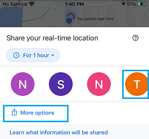 在 Google 地图中共享位置选项