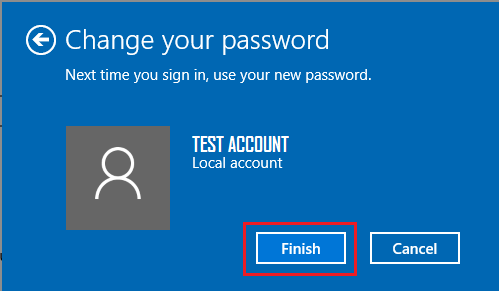 在 Windows 10 中完成更改密码过程