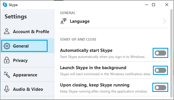 禁用 Skype 自动启动和后台活动