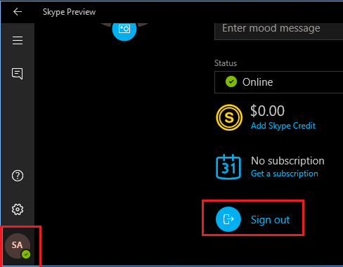 在 Windows 10 中注销 Skype 预览应用