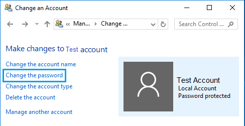 在 Windows 10 中更改用户帐户密码选项