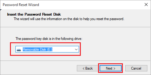 在 Windows 10 计算机上选择密码重置磁盘位置