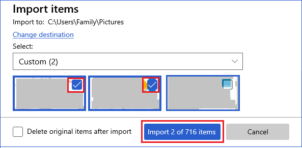 使用照片应用程序将所选照片从 iPhone 导入 Windows 10 计算机