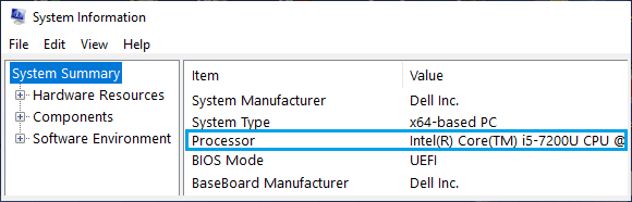 Windows 系统信息屏幕上的处理器型号