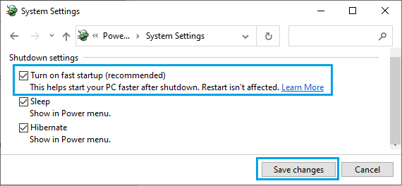 在 Windows 中打开快速启动选项