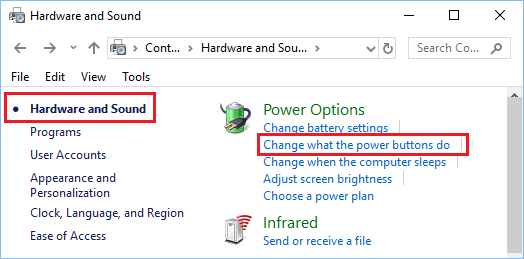 在 Windows 10 中更改电源按钮的功能选项