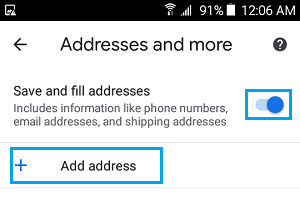 在 Android 手机上的 Chrome 浏览器中添加地址选项
