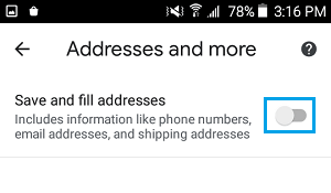 在 Android 中禁用保存和填写地址选项