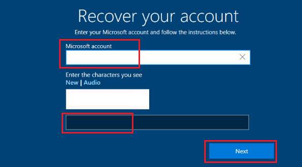 恢复您的 Microsoft 帐户屏幕